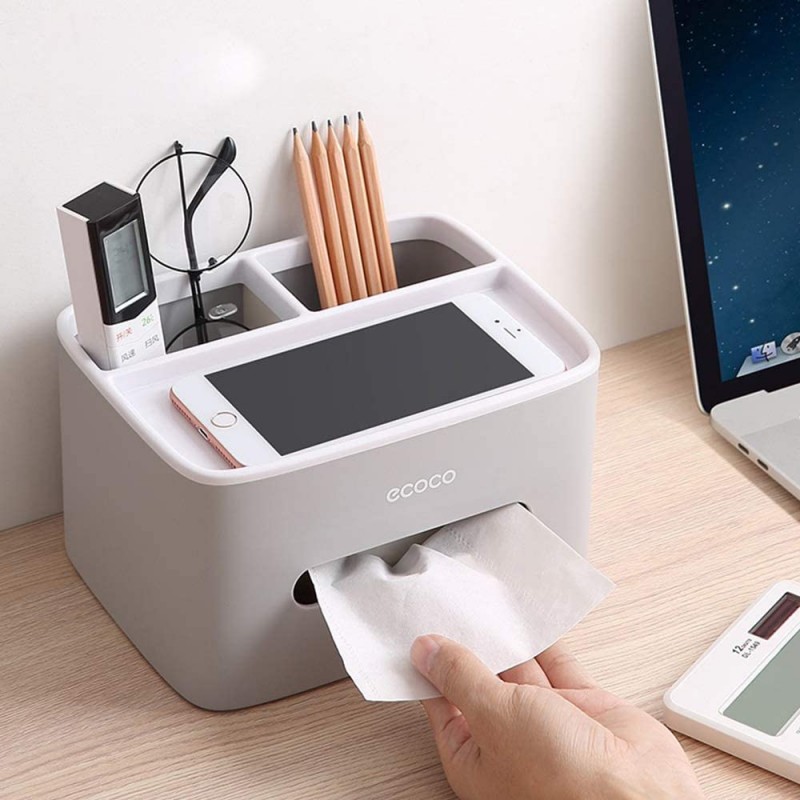 ECOCO Multi-Functional Desk Storage Box Remote Control Case Cosmetic Organizer Holder Suction Paper Tissue Box