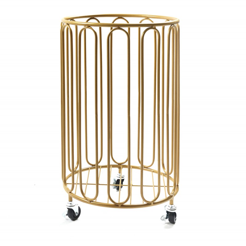 Modern Round Metal Laundry Basket With Wheels 54cm (Gold)