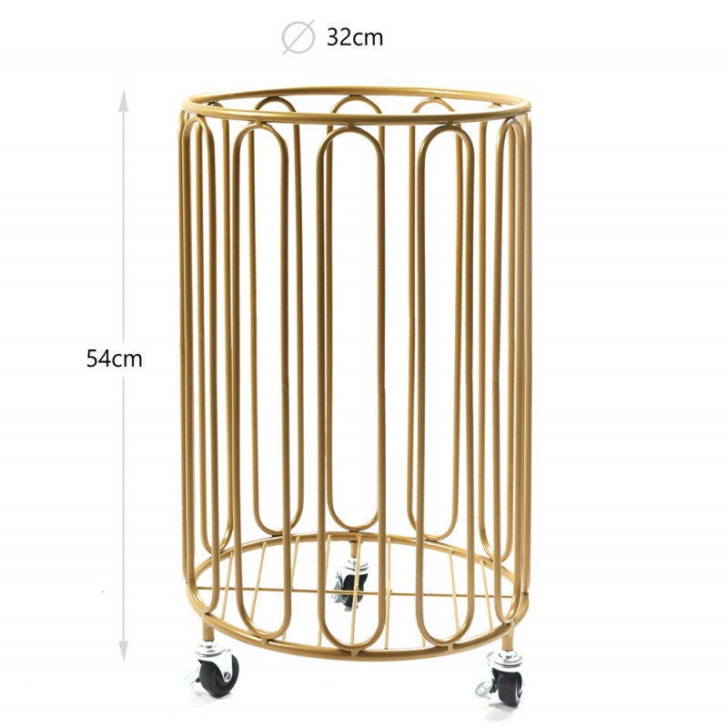 Modern Round Metal Laundry Basket With Wheels 54cm (Gold)