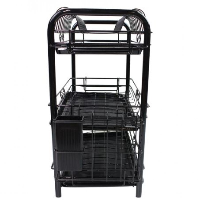 Three Layer Dish Drying Rack Dish Rack With Utensil Holder And Dish Drainer For Kitchen Counter (Black)
