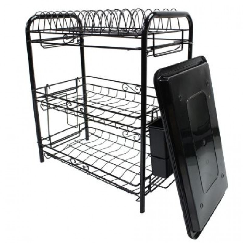 Three Layer Dish Drying Rack Dish Rack With Utensil Holder And Dish Drainer For Kitchen Counter (Black)