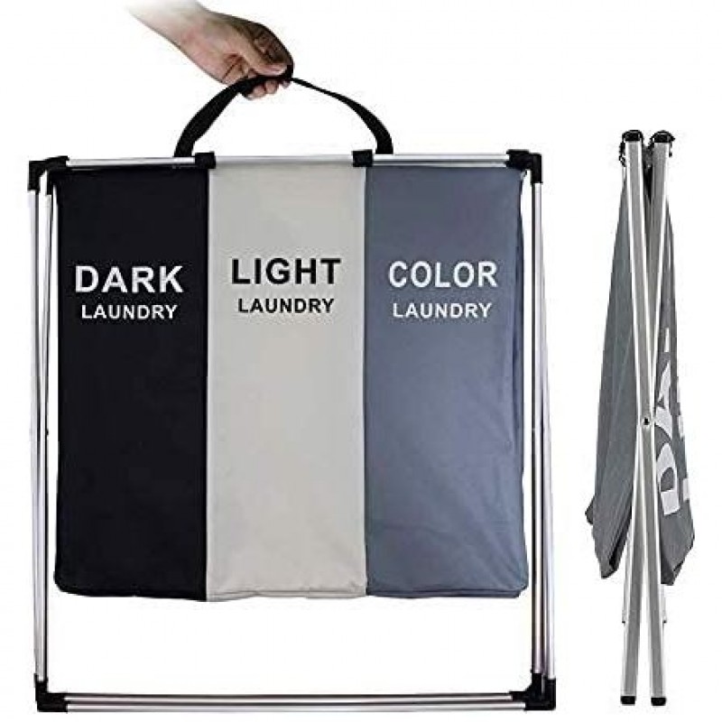 Premium Laundry Hamper, Storage Basket Laundry Basket With 3 Compartments Fabric