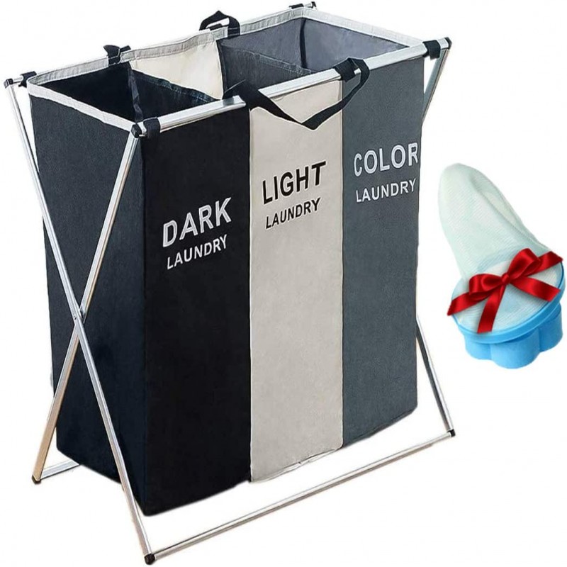 Premium Laundry Hamper, Storage Basket Laundry Basket With 3 Compartments Fabric
