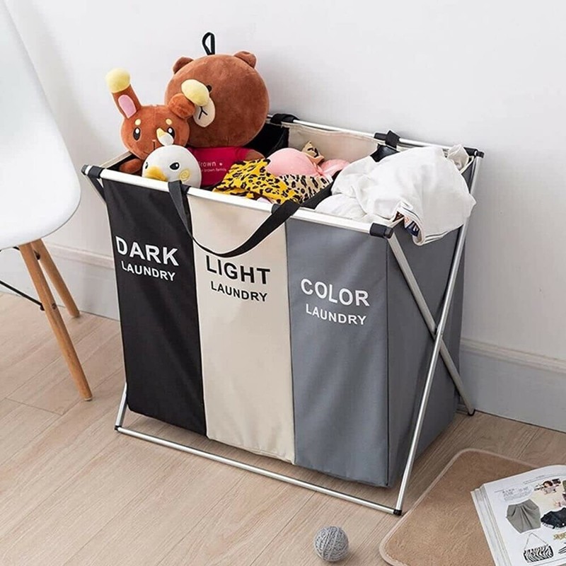 Premium Laundry Hamper, Storage Basket Laundry Basket With 3 Compartments Fabric