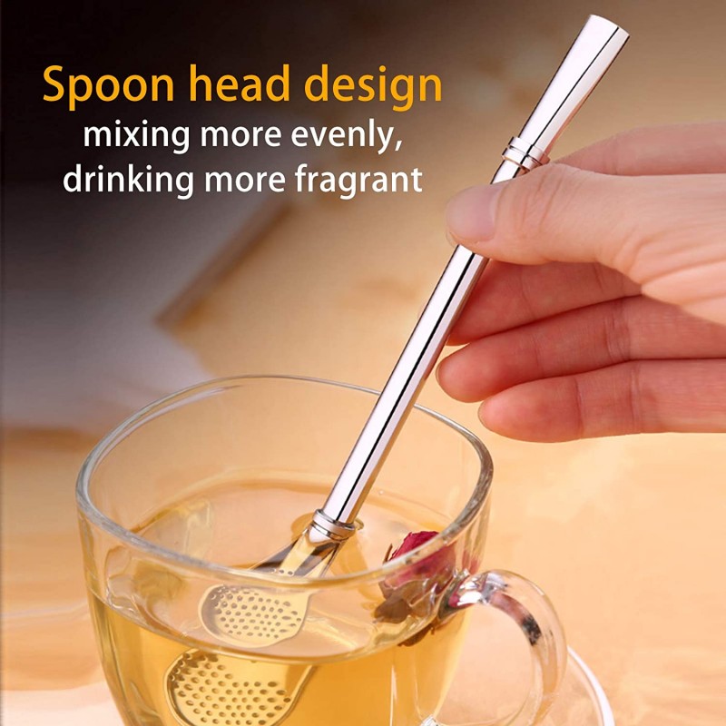New Stainless Steel Straw Filter Spoon,Drinking Straw (Pack Of 4)