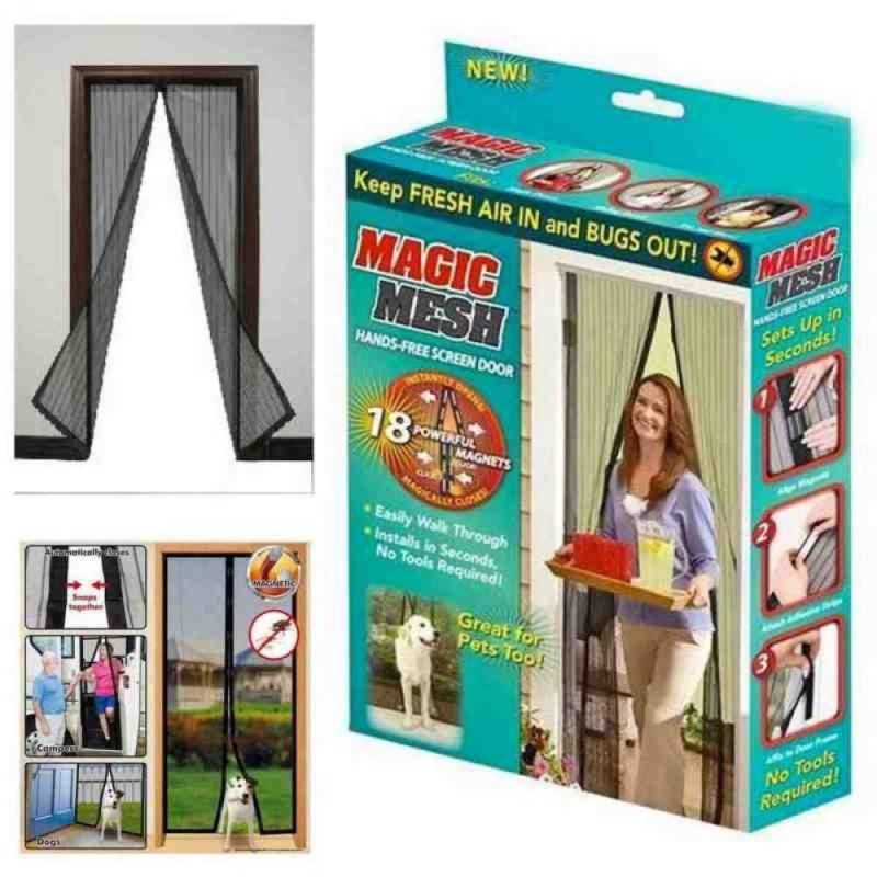 Magic Mesh Deluxe- Hands Free Magnetic Screen Door, Mesh Curtain Keeps Bugs Out,