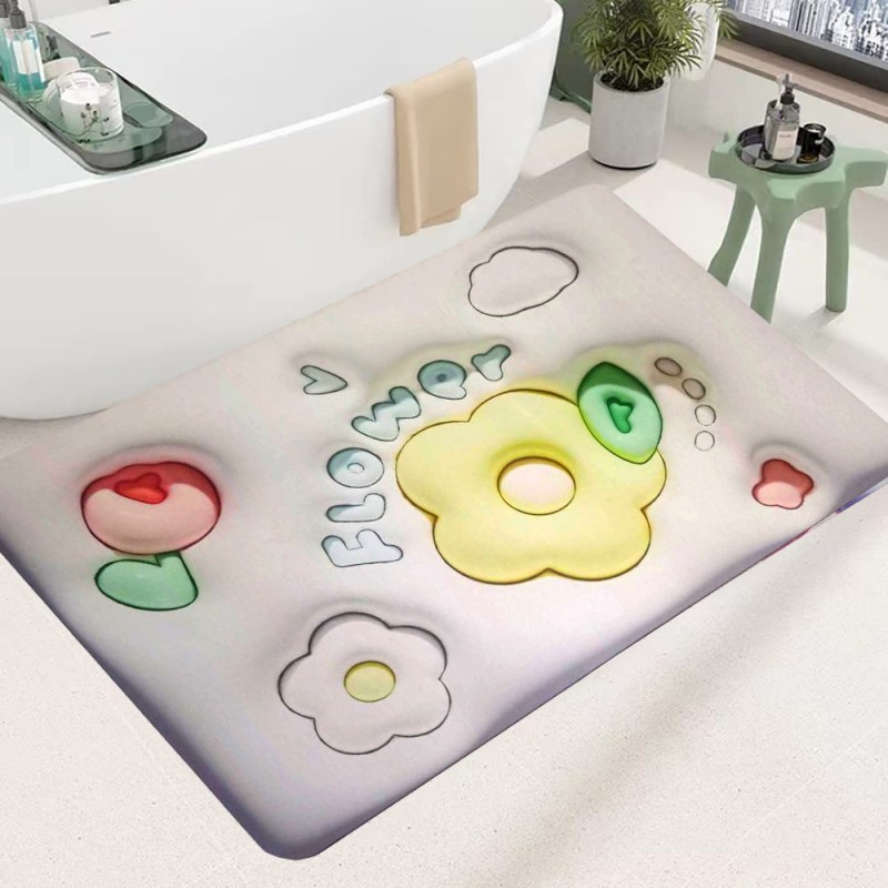 3D Flower Bathroom Rugs Non Slip Bath Mat, Quick-Drying Bathroom Mats Cute Extra Soft Absorbent