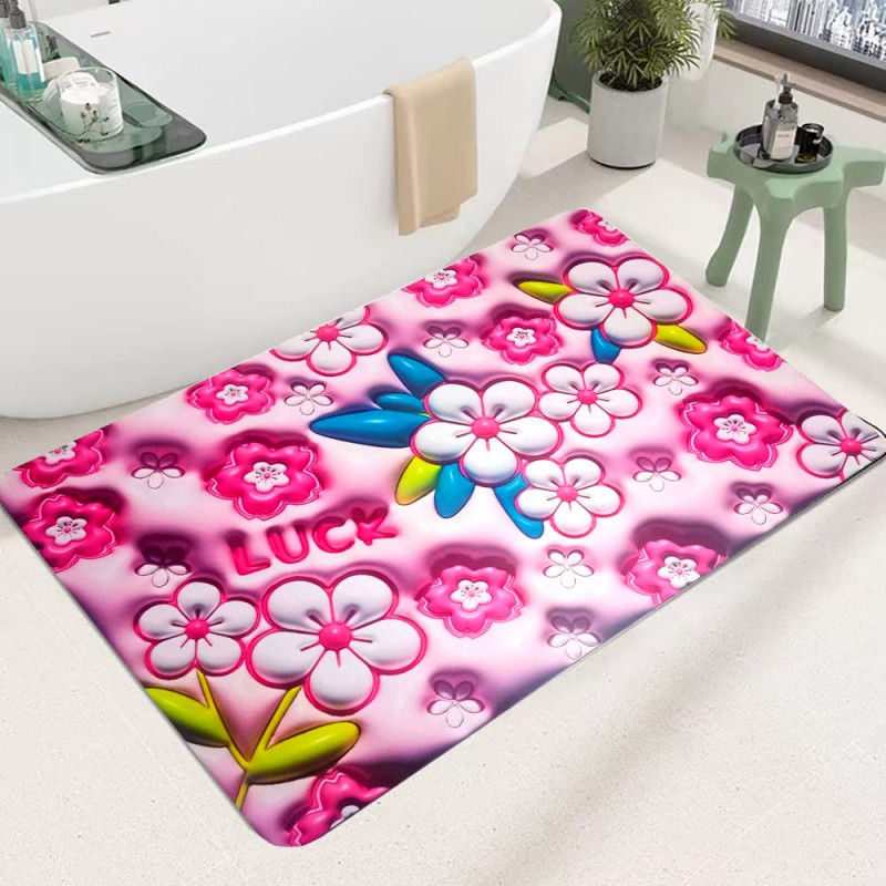 3D Flower Bathroom Rugs Non Slip Bath Mat, Quick-Drying Bathroom Mats Cute Extra Soft Absorbent
