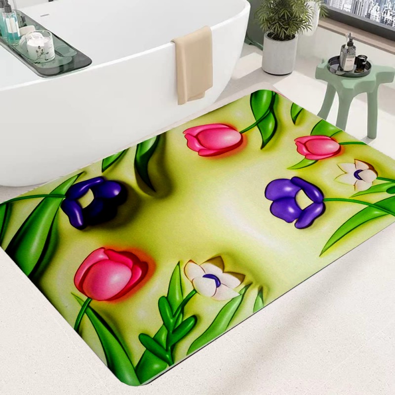 3D Flower Bathroom Rugs Non Slip Bath Mat, Quick-Drying Bathroom Mats Cute Extra Soft Absorbent