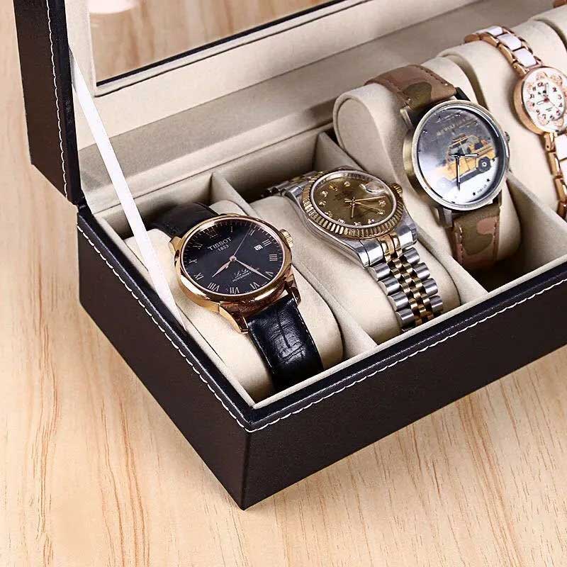 New Elegant 6 Watches Storage Box PU Leather For Men And Women