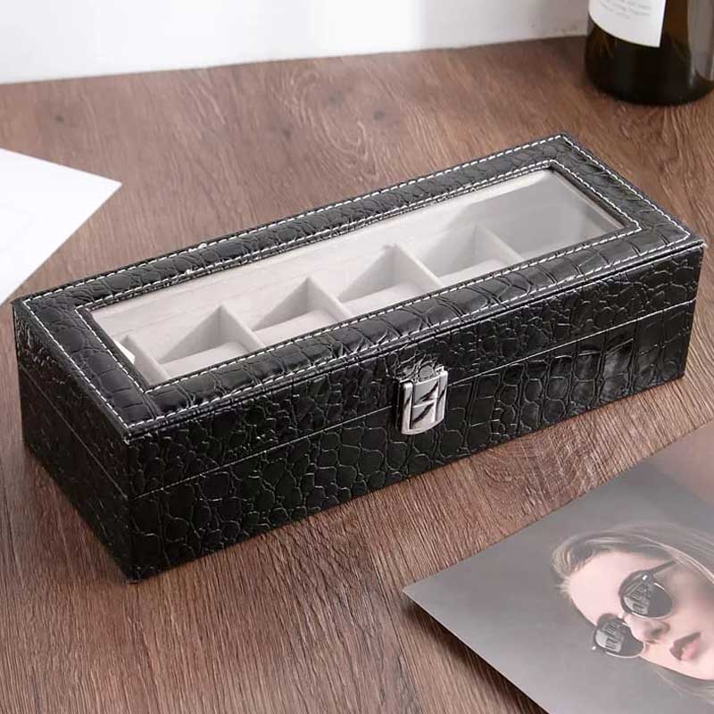 New Elegant 6 Watches Storage Box PU Leather For Men And Women
