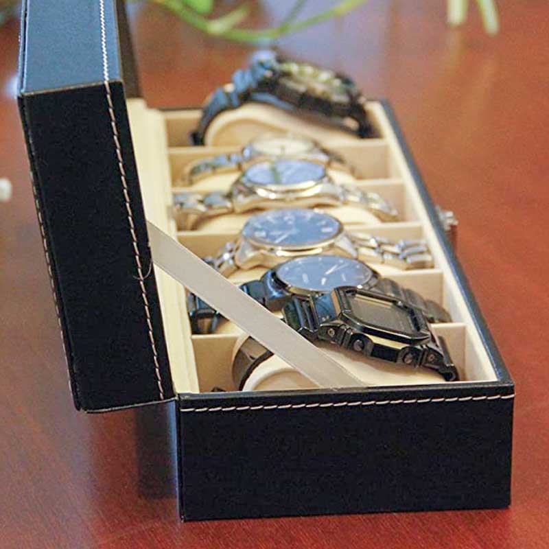 New Elegant 6 Watches Storage Box PU Leather For Men And Women