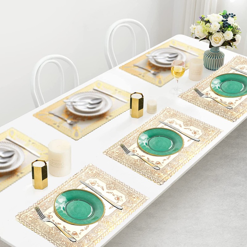 Set Of 6 (Golden) Kitchen Table Mat For Dining Table Non-Slip Washable Heat Resistant