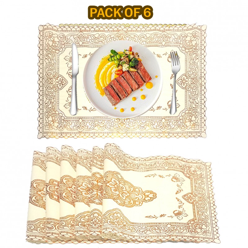 Set Of 6 (Golden) Kitchen Table Mat For Dining Table Non-Slip Washable Heat Resistant