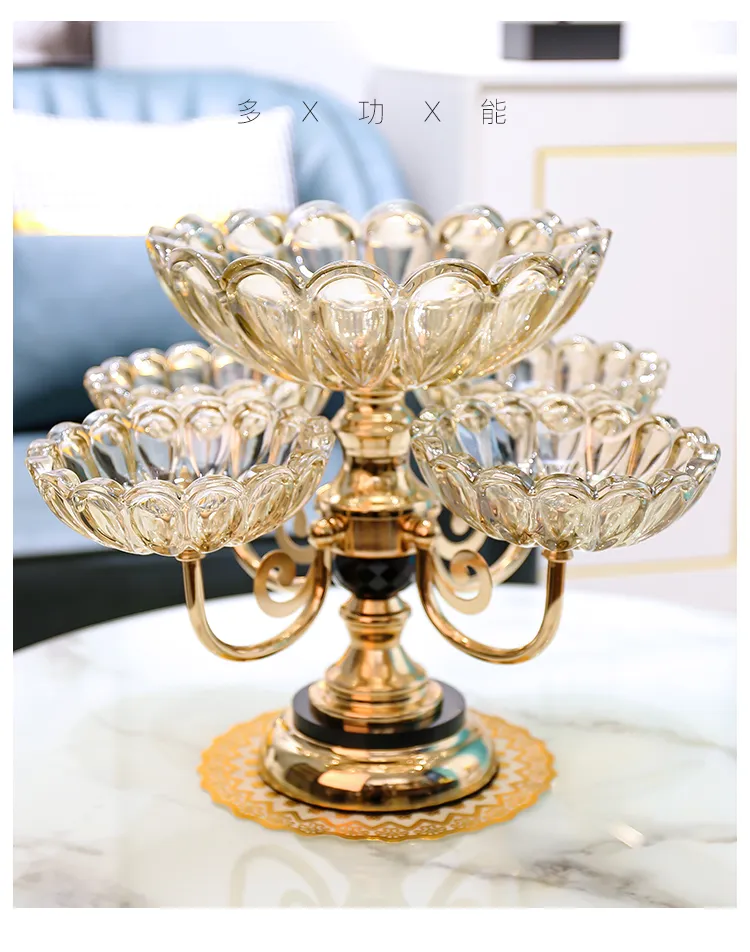 New Luxury Crystal Fruit Bowl Multilayer Snacks Platters 360 Degrees Snack Candy Tray Dry Fruit Plate