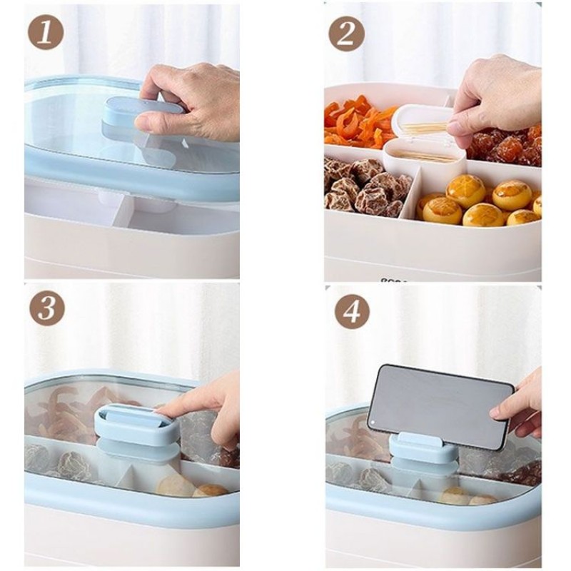 New Dust-Proof Dry Fruit Tray, Candy Snack Box With Rotary Phone Holder