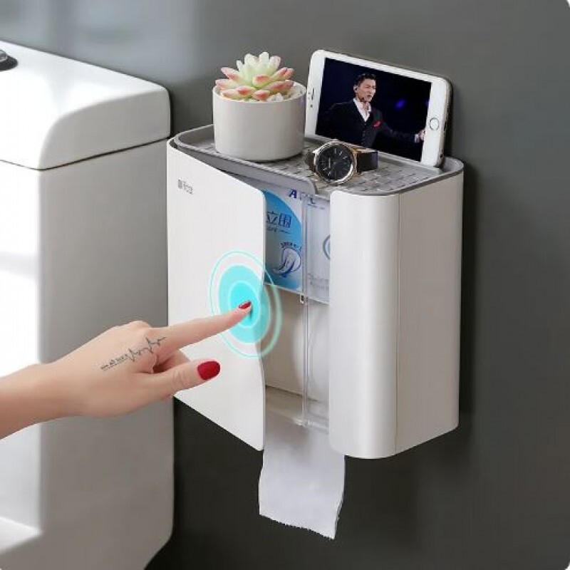 Space-saving wall-mounted toilet paper and towel organizer