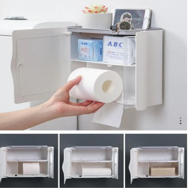 Multi-purpose tissue box and toilet paper holder for bathroom