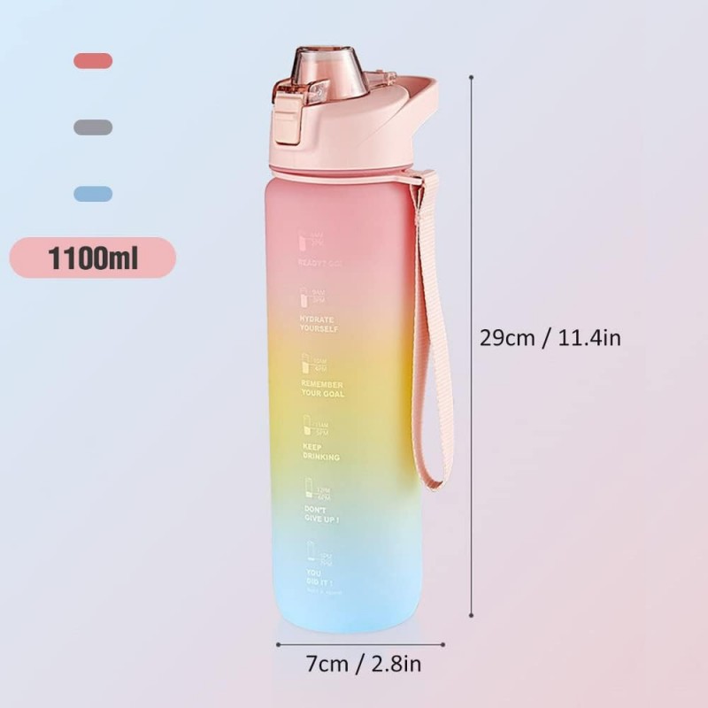 1100ml Sports Water Bottle With Time Marker, Leak Proof