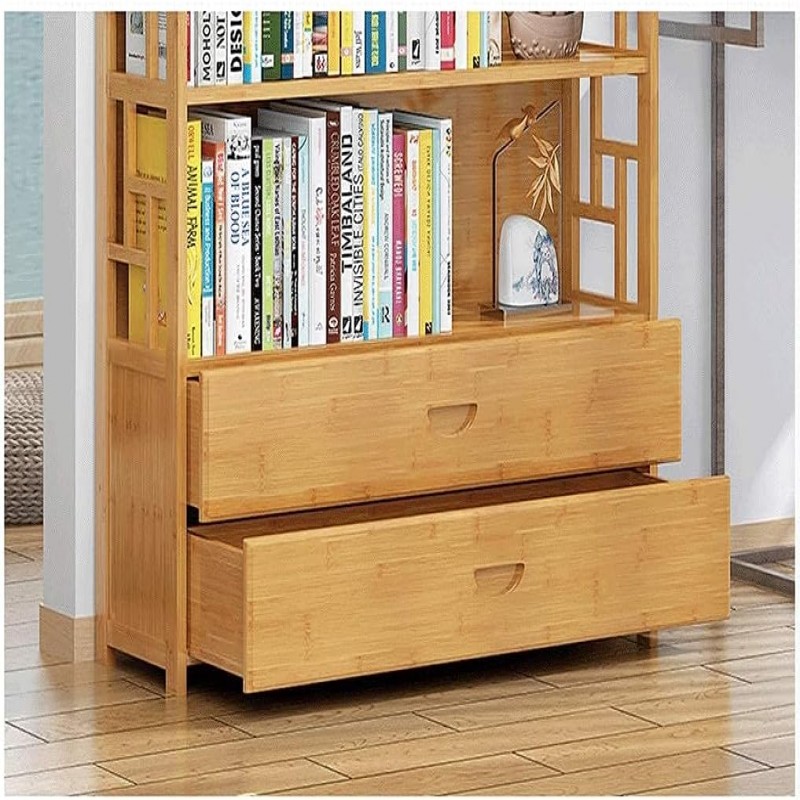 New Wooden Bookshelf With Drawers Floor-Standing Display Shelf Storage Rack Organizer For Home Office