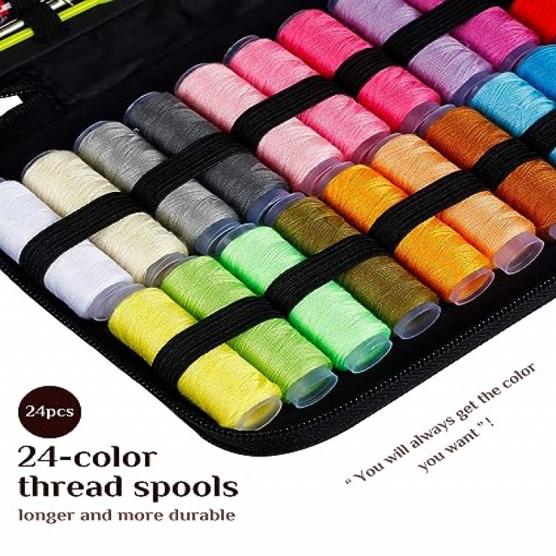 DIY 98pcs Sewing Kit, Portable Sewing Kit Box Sewing Supplies Accessories With 24Pcs Thread Spools, Scissors, Thread Needles ,Tape Measure