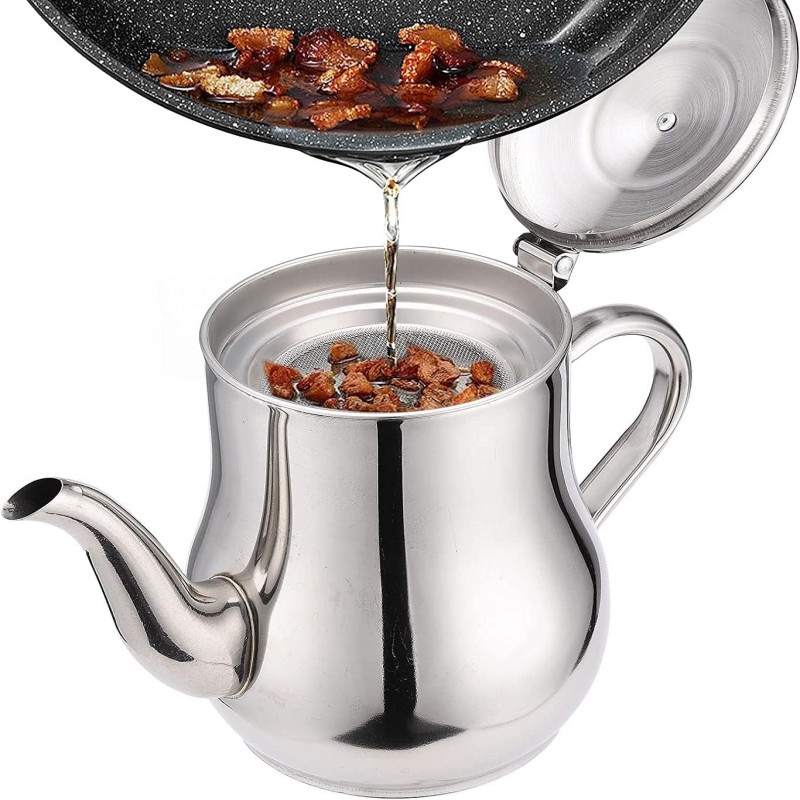 New Stainless Steel Oil Cooking Grease Container With Fine Mesh Strainer
