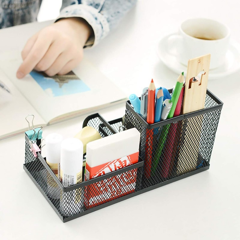 Metal Mesh Desk Supply Organizer Caddy Pen Holder Desktop Storage Organizer