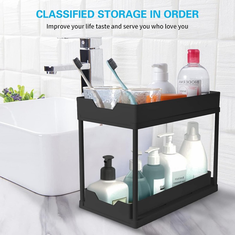 Sliding Seasoning Shelf Double-Layer Multifunction Kitchen Storage Rack Home Accessories