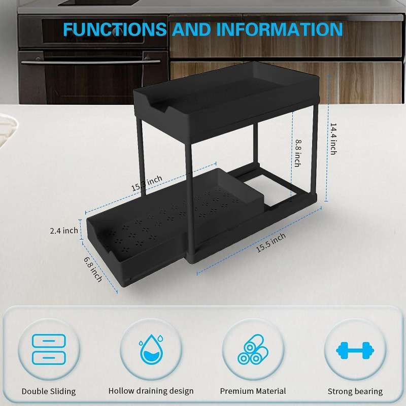 Sliding Seasoning Shelf Double-Layer Multifunction Kitchen Storage Rack Home Accessories