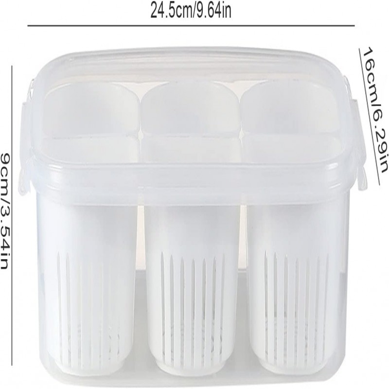Food Box 6 Pcs Detachable Drain Basket Fridge Food Storage Container With Lid, Airtight Refrigerator
