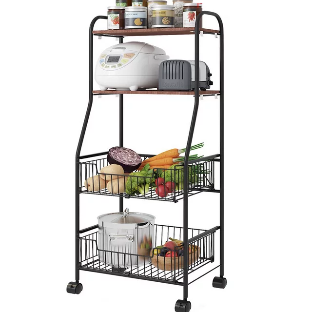 4 Tier Metal Kitchen Bakers Rack Rolling Utility Cart