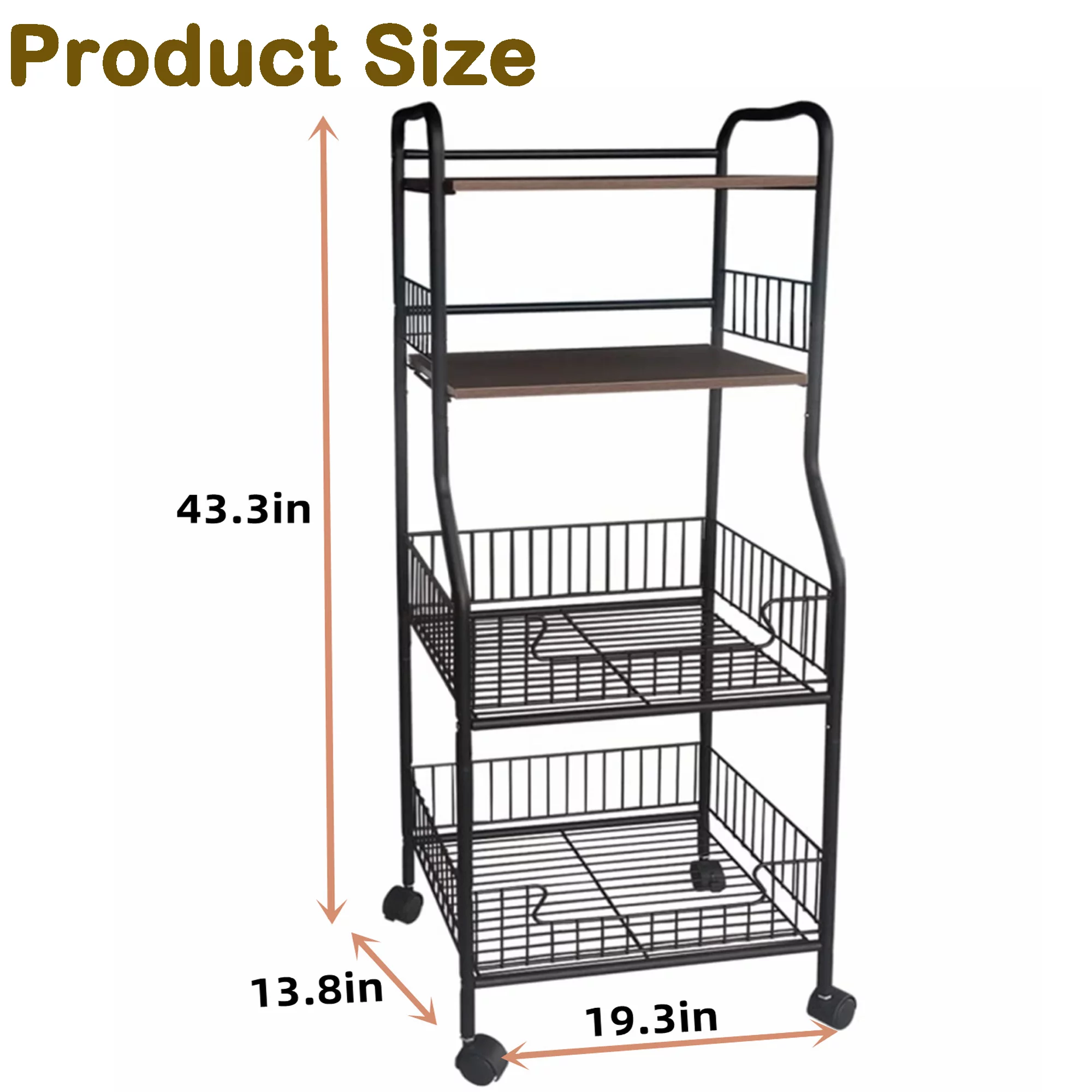 4 Tier Metal Kitchen Bakers Rack Rolling Utility Cart
