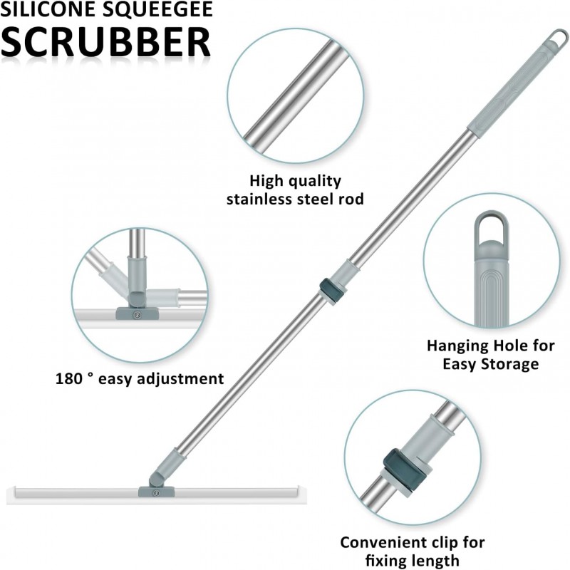 Multifunctional Floor Squeegee Broom Detachable ,Window 180° Rotatable Silicone Squeegee Scrubber