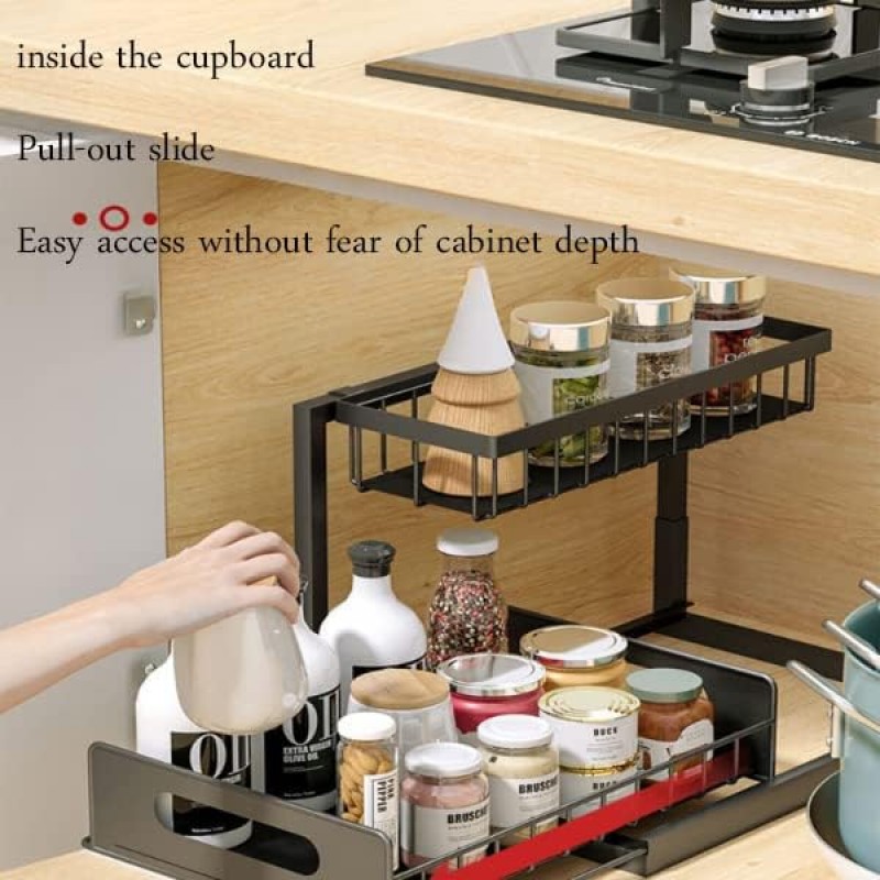 Sink Storage Racks, Removable Drawer Basket Organizers, Kitchen Bathroom Sliding Basket Storage/Black