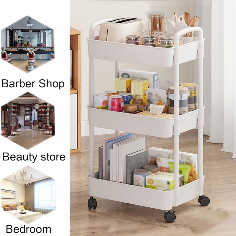 4 Layers Salon Trolley Storage Shelf Multifunctional Cart Storage Rack, White