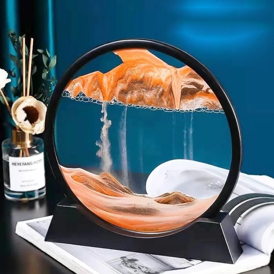 Moving Sand Art Picture Round Glass 3D Deep Sea Sandscape in Motion Display Flowing Sand Frame(7inch)