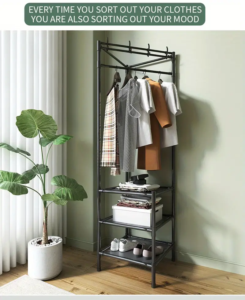 1pc Corner Coat Rack, Free Standing Coat Rack 3 Layers Storage Shelves And 4 Double Hooks