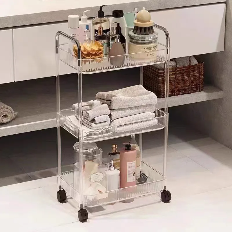 3Tier Multifunction Storage Rolling Utility Cart, Slim Sliding Organizer Rack For Bathroom Kitchen Living Room