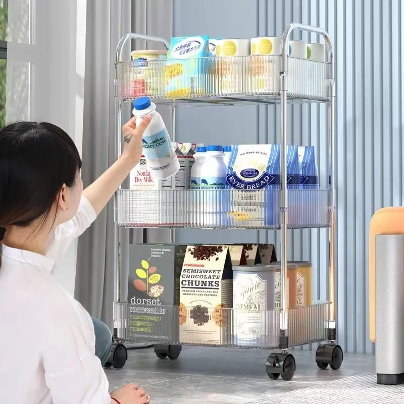 3Tier Multifunction Storage Rolling Utility Cart, Slim Sliding Organizer Rack For Bathroom Kitchen Living Room