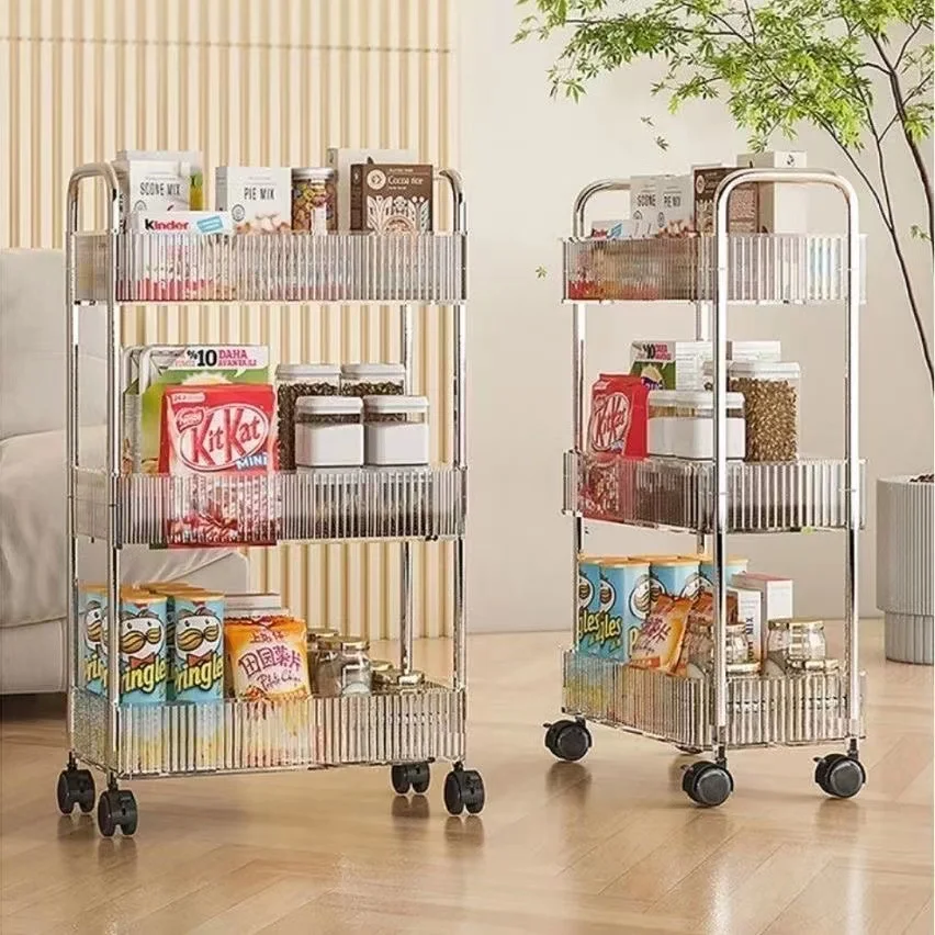 3Tier Multifunction Storage Rolling Utility Cart, Slim Sliding Organizer Rack For Bathroom Kitchen Living Room