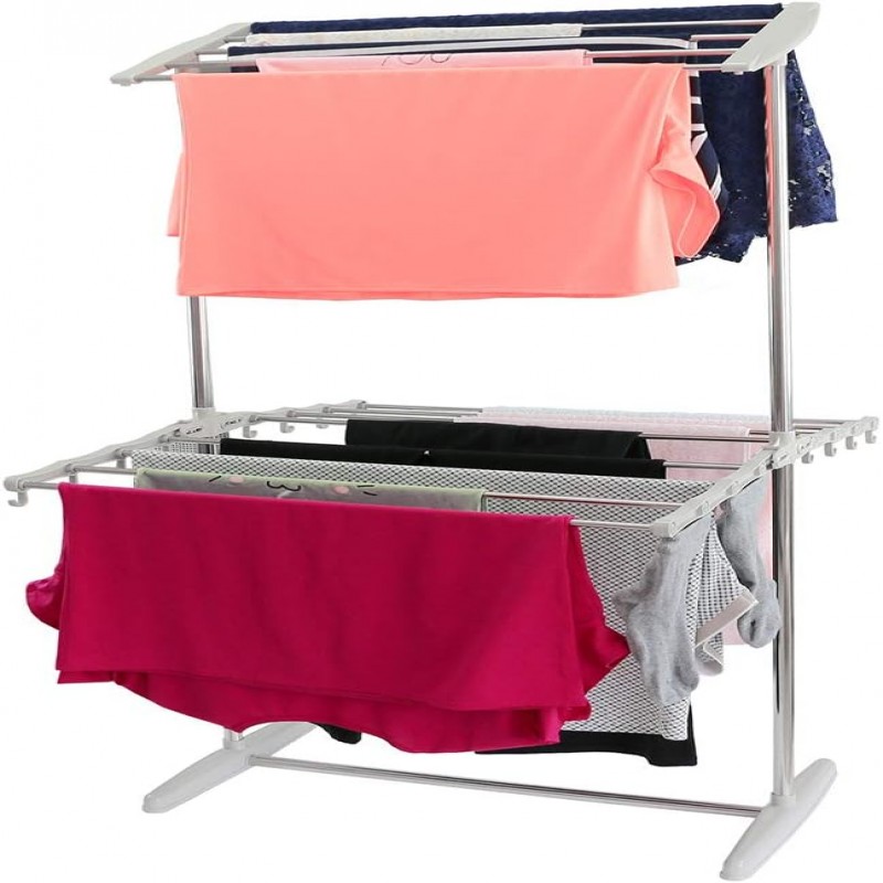 Multi-Functional 2 Layer Stainless Steel Foldable Cloth Dryer Stand Rack
