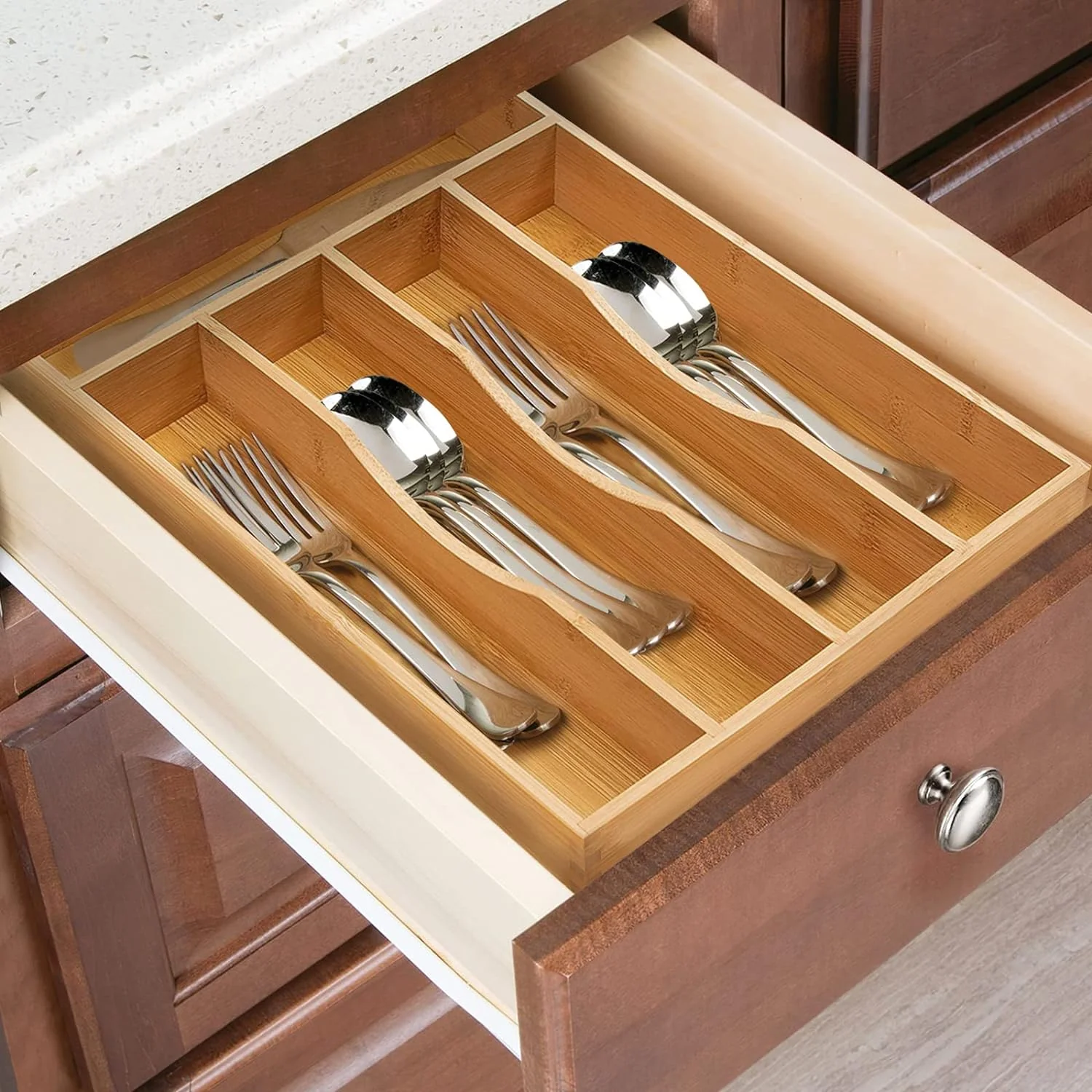 Five Compartment Bamboo Cutlery Tray