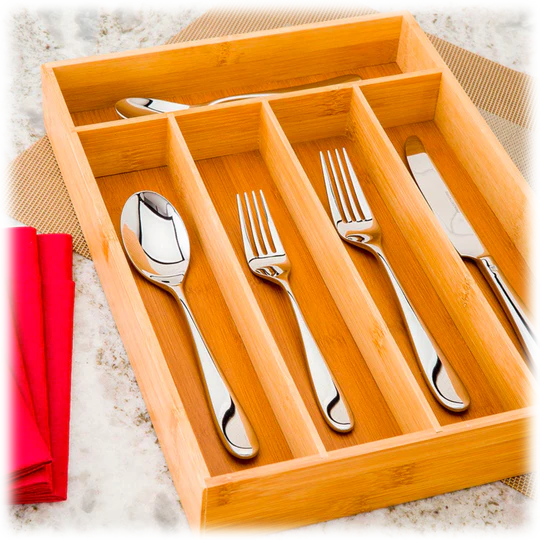 Five Compartment Bamboo Cutlery Tray
