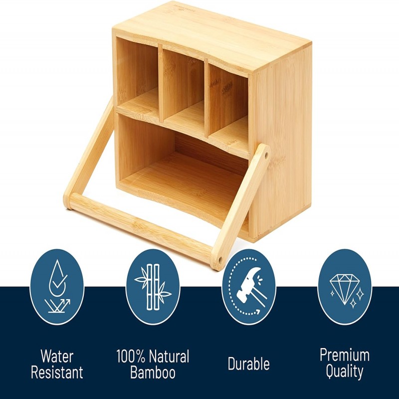 4 Compartment Wooden Cutlery Condiment Storage Caddy Box
