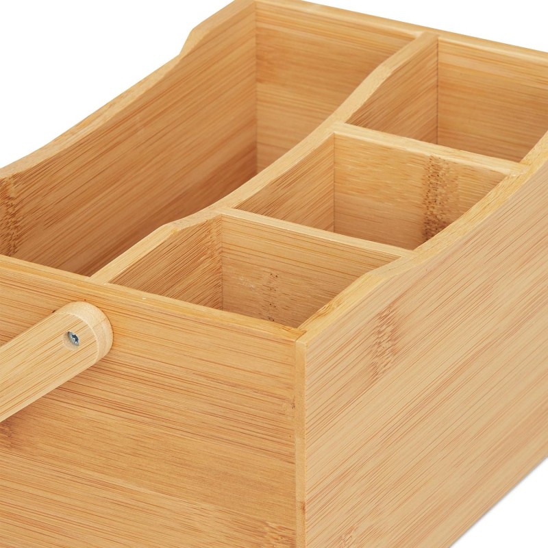 4 Compartment Wooden Cutlery Condiment Storage Caddy Box