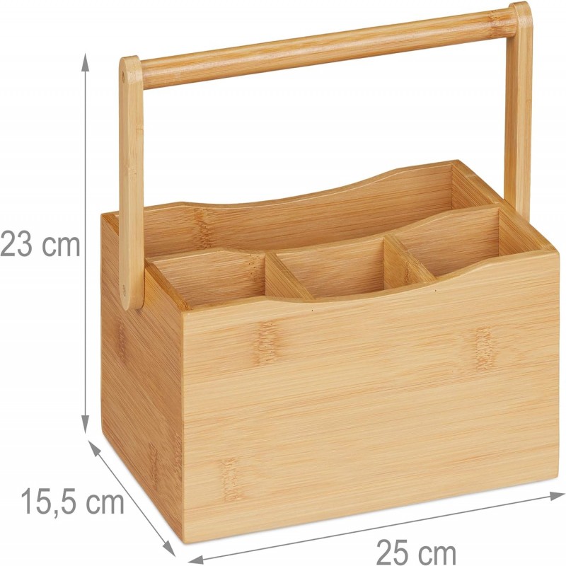 4 Compartment Wooden Cutlery Condiment Storage Caddy Box
