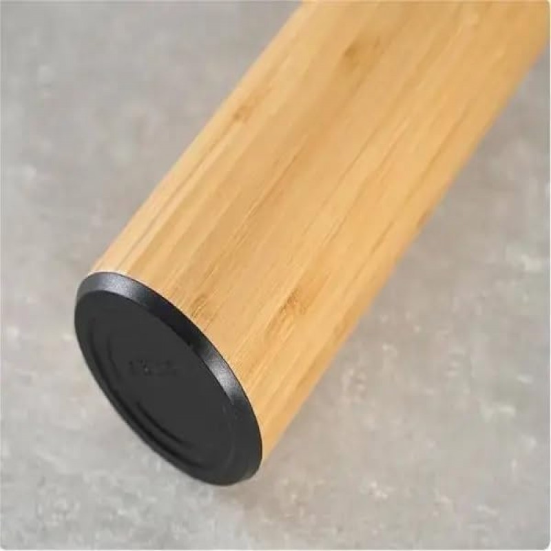 Bamboo Stainless Steel Vacuum Insulated Water Bottle With Strainer 500ml With Portable Rope Lid