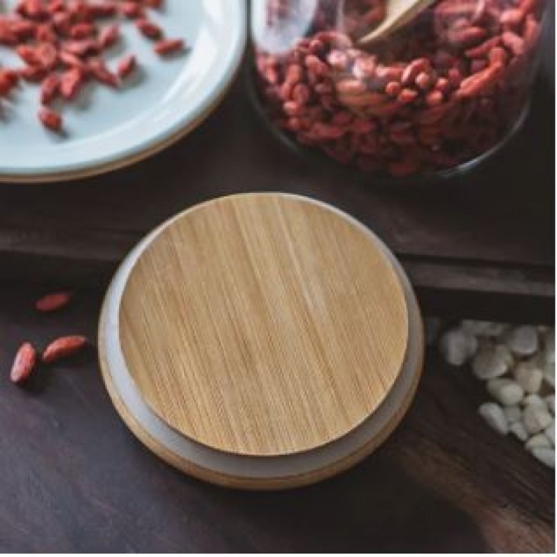 7 Pcs Multigrain Spices Storage Jar With Spoon Glass, Transparent, Round, Bamboo Lid And Bamboo Stand