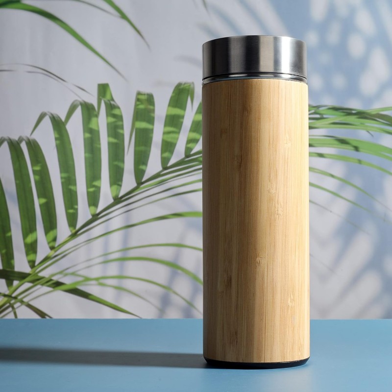 500Ml Travel Bamboo Vacuum Flask With Tea Strainer