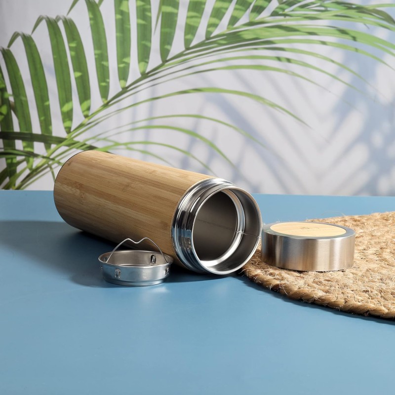500Ml Travel Bamboo Vacuum Flask With Tea Strainer